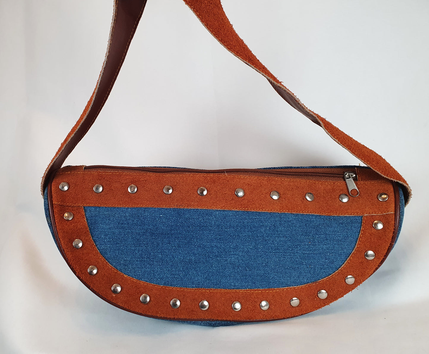 Retro Urban Studded Denim Crescent Bag