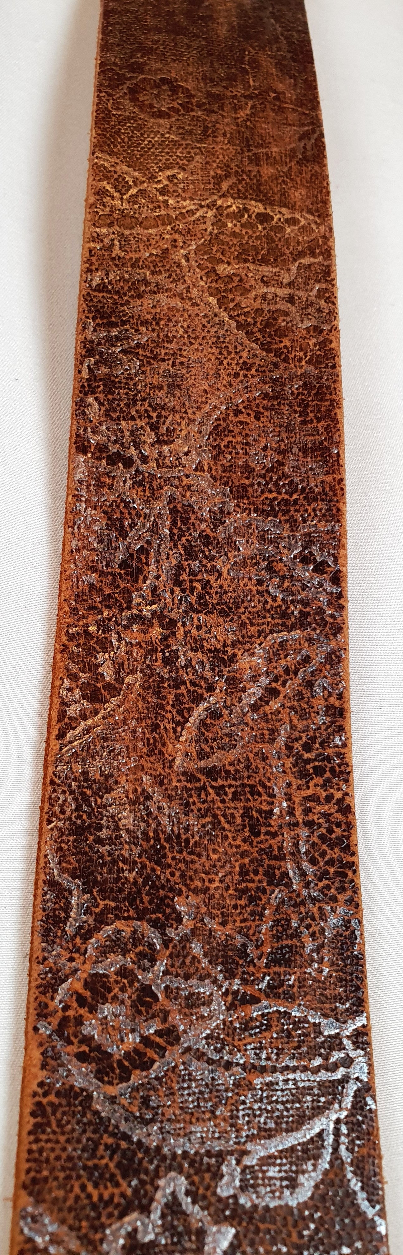 Vintage Style Brown Leather Belt with an embossed Floral Pattern