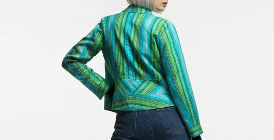 Artistic Vintage Hanai Yukiko Abstract Striped Ruffle Jacket