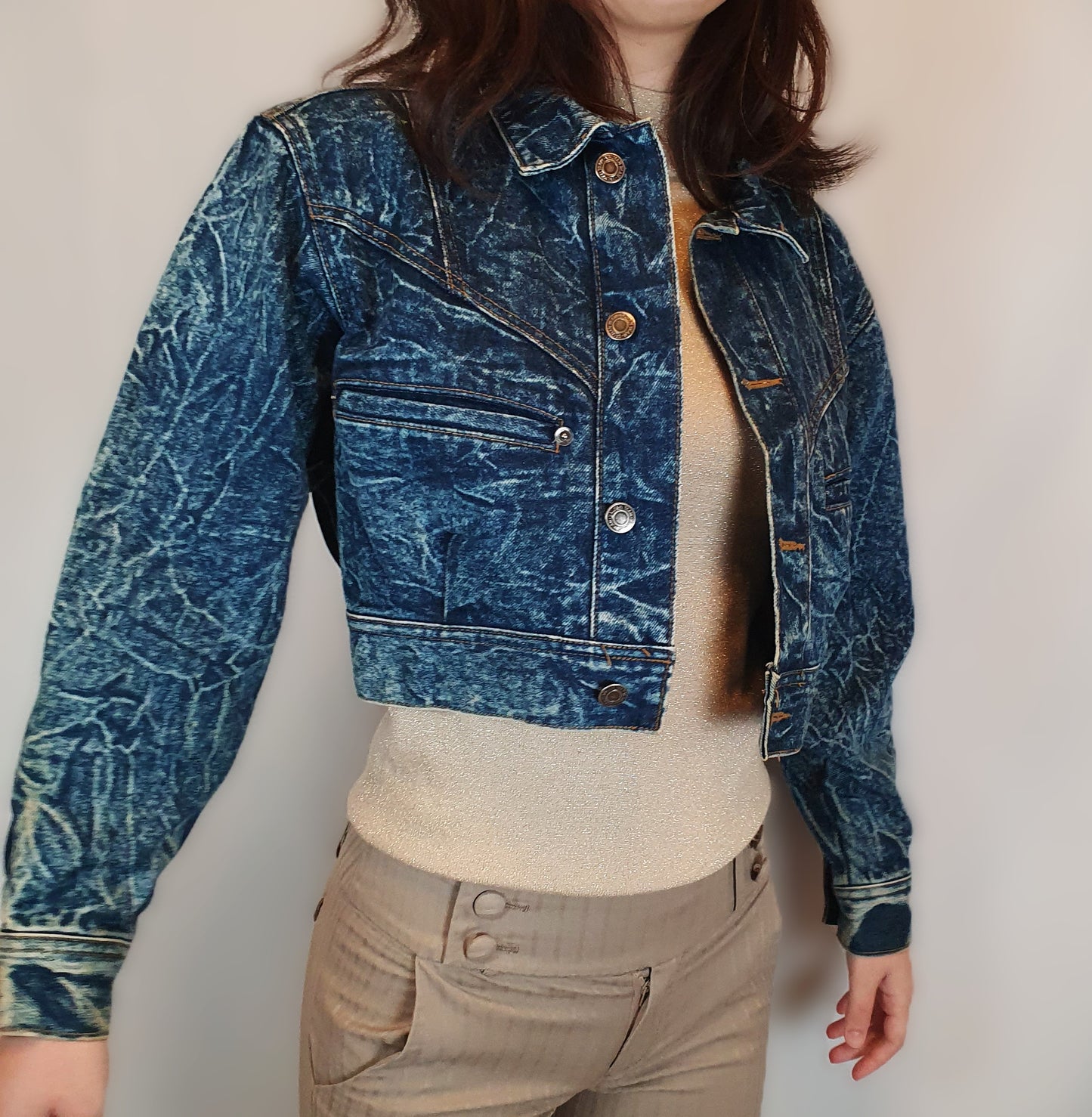 Vintage 1980s Valman "Chemical Wash" Cropped Denim Jacket