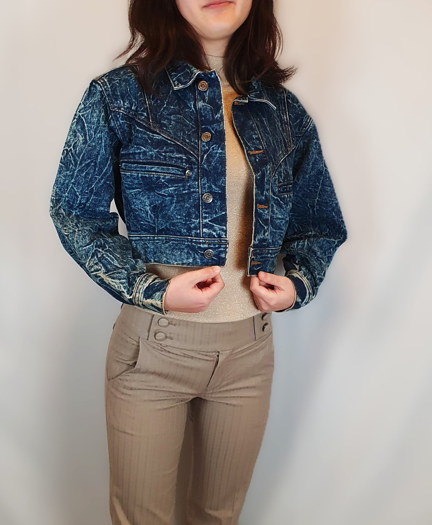 Vintage 1980s Valman "Chemical Wash" Cropped Denim Jacket