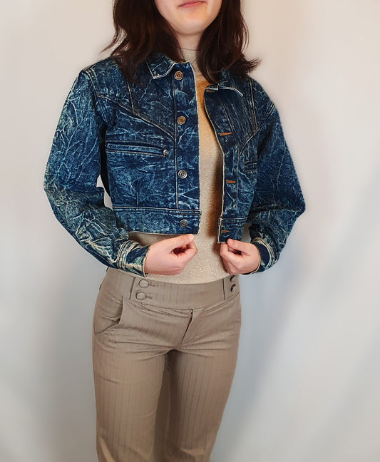 Vintage 1980s Valman "Chemical Wash" Cropped Denim Jacket