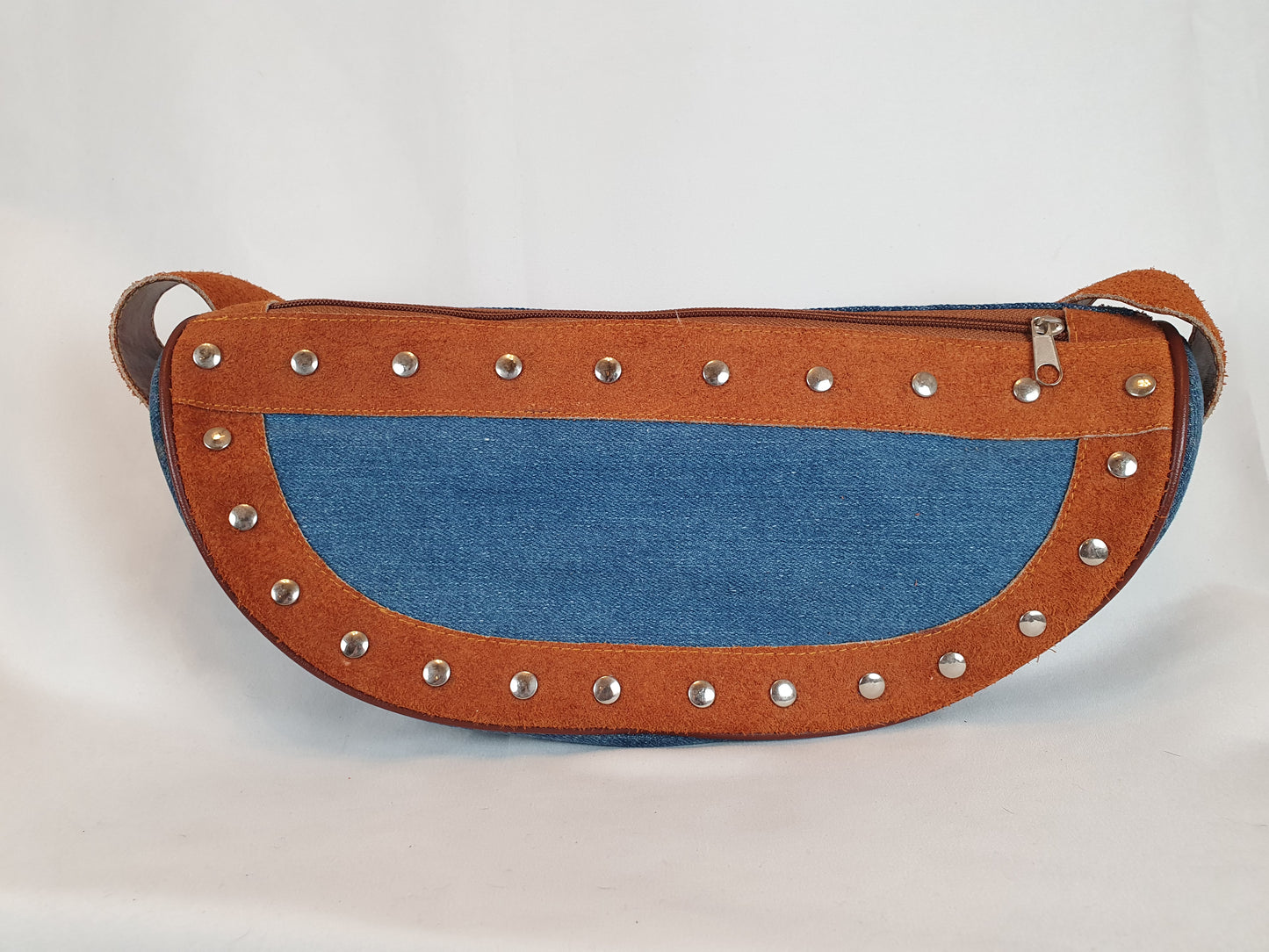 Retro Urban Studded Denim Crescent Bag