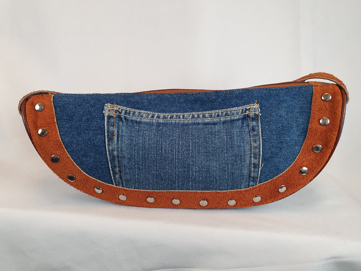 Retro Urban Studded Denim Crescent Bag