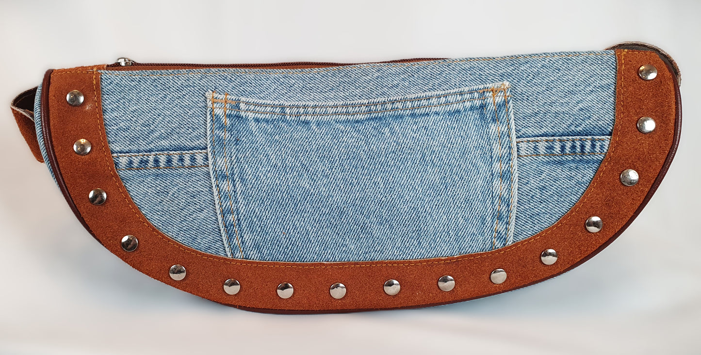 Retro Urban Studded Denim Crescent Bag