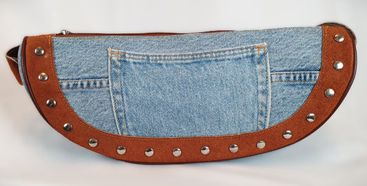 Retro Urban Studded Denim Crescent Bag
