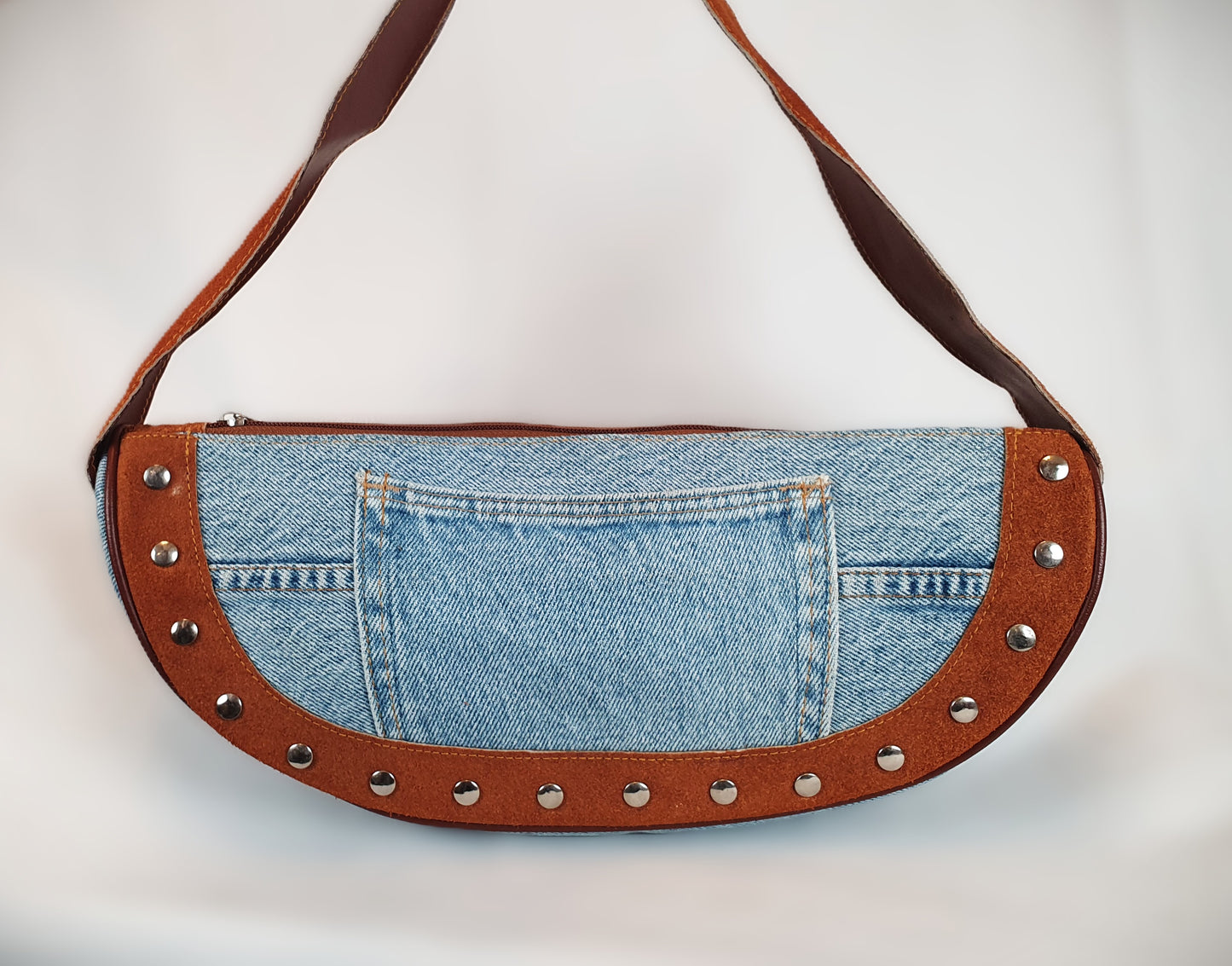 Retro Urban Studded Denim Crescent Bag