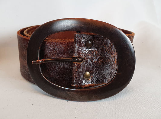 Vintage Style Brown Leather Belt with an embossed Floral Pattern