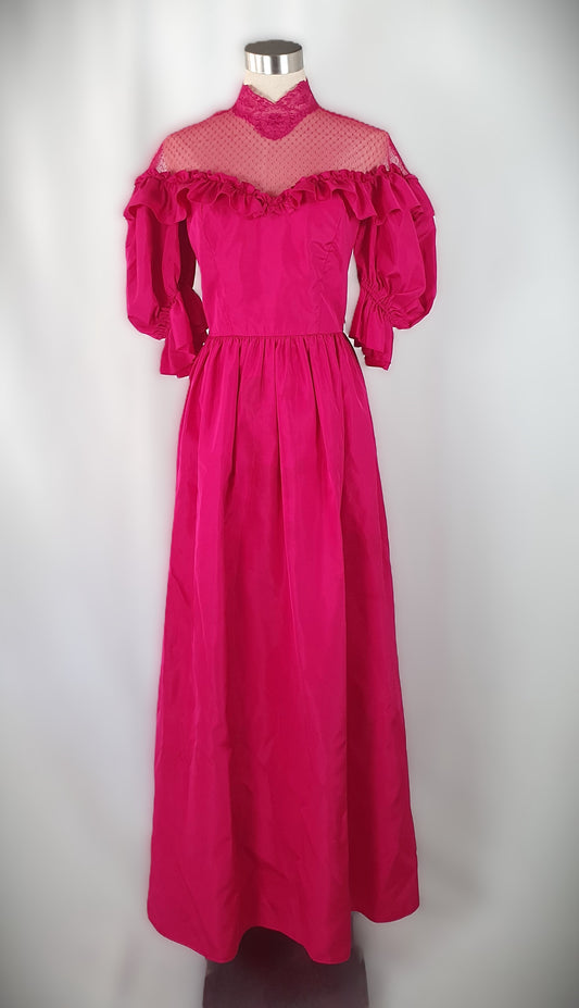 Vintage 1980s Magenta Taffeta "Southern Belle" Ball Gown