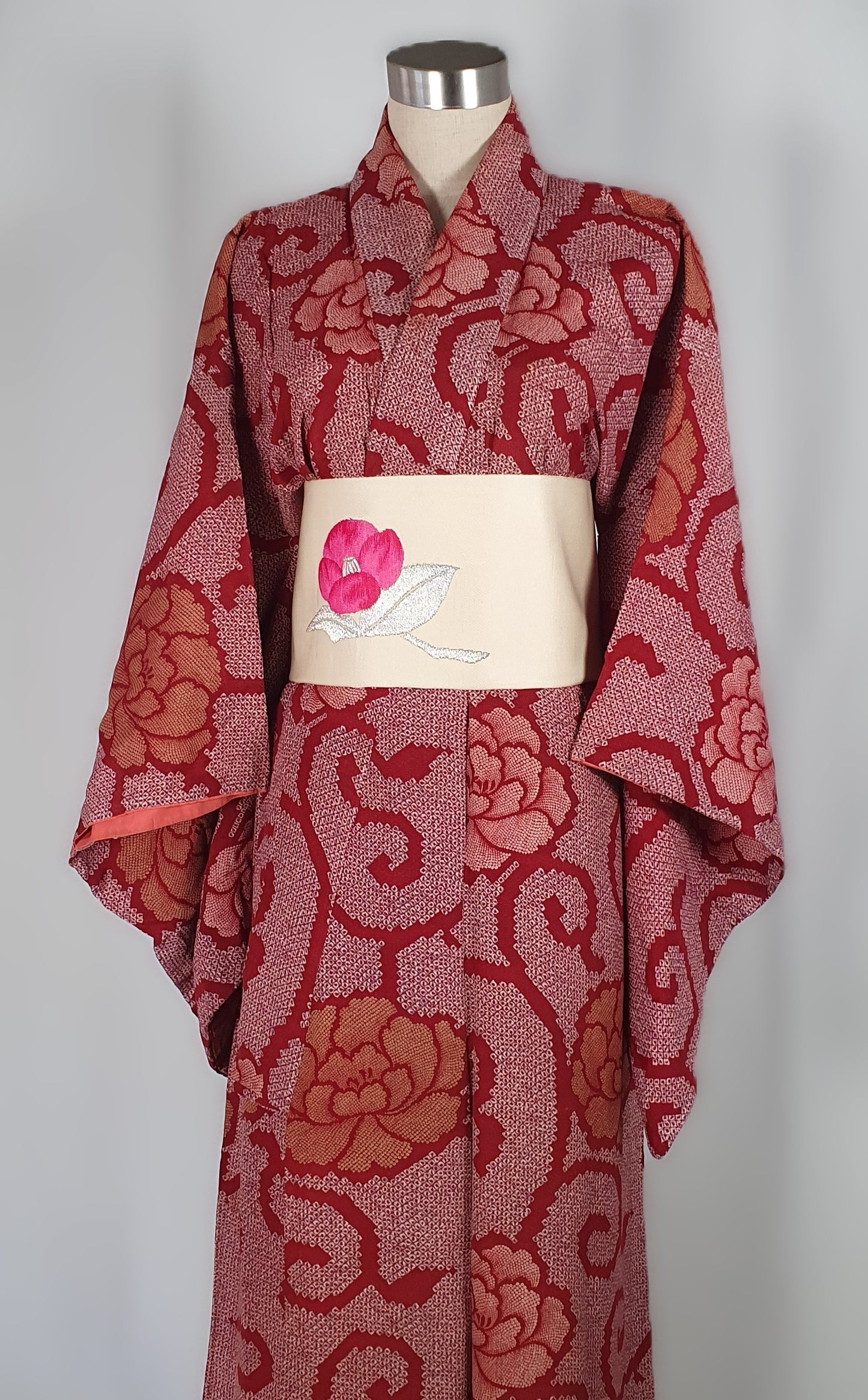 Vintage Hand-Dyed Silk Shibori Haori – Peony & Karakusa Vine