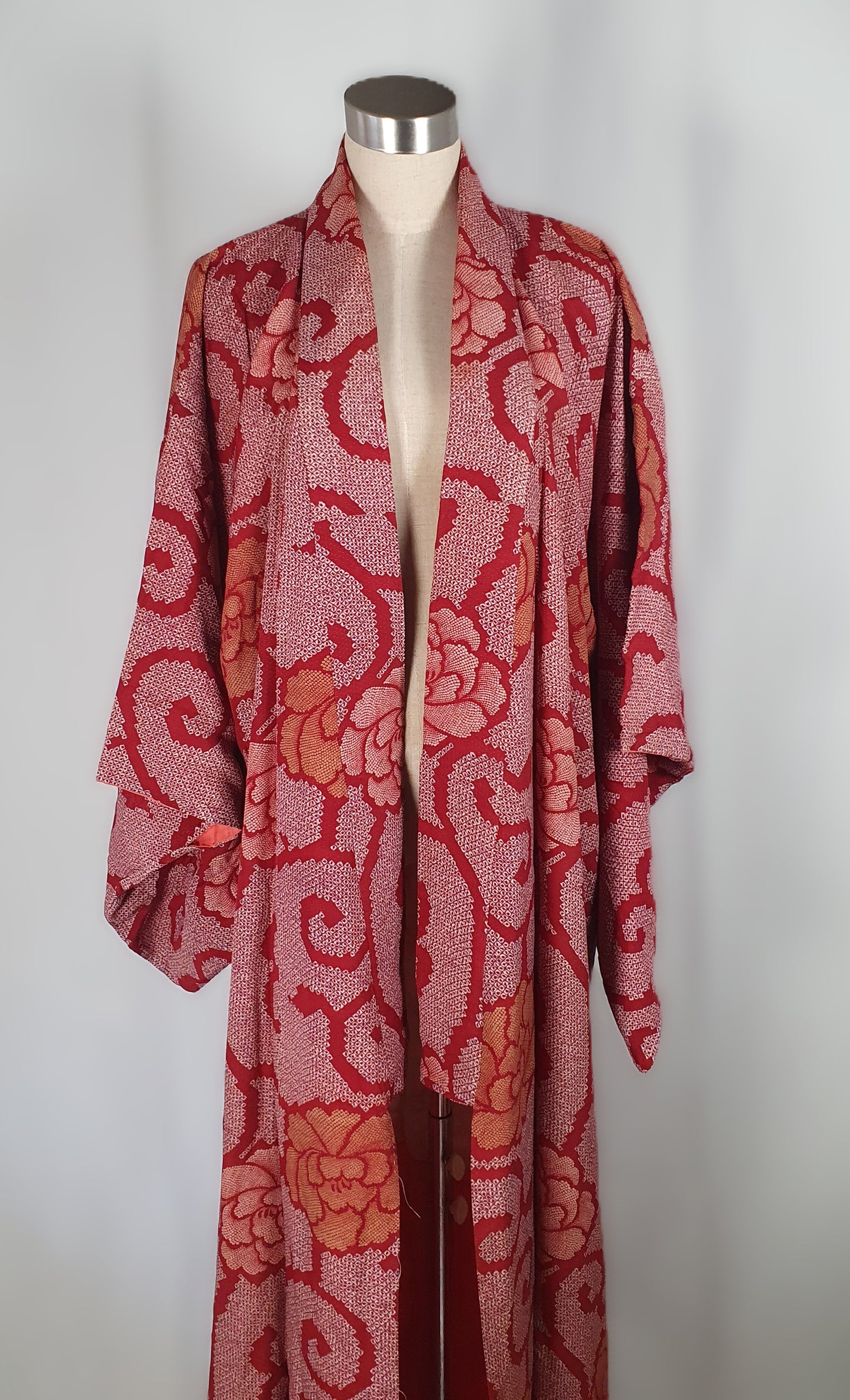 Vintage Hand-Dyed Silk Shibori Haori – Peony & Karakusa Vine