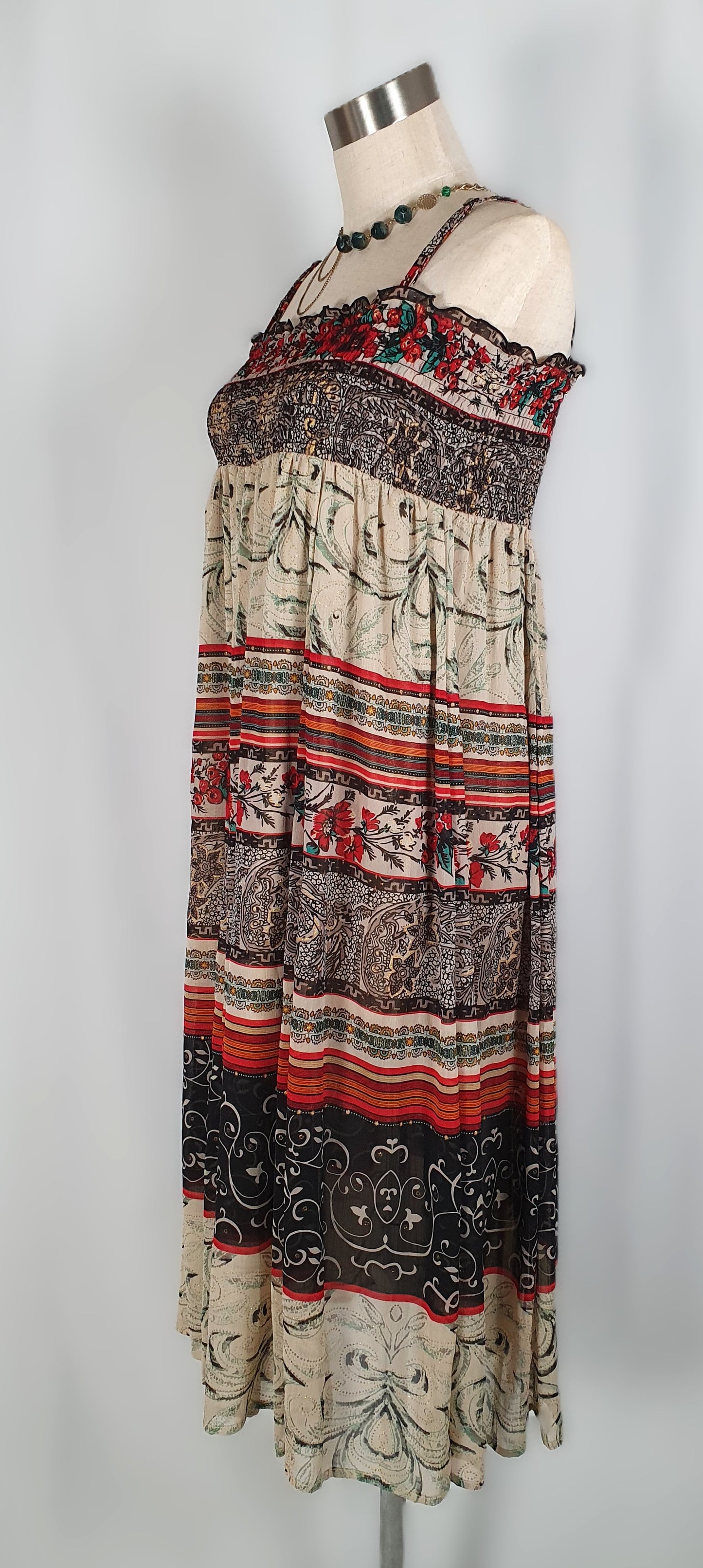 Vintage-Style Bohemian Smocked Maxi Dress