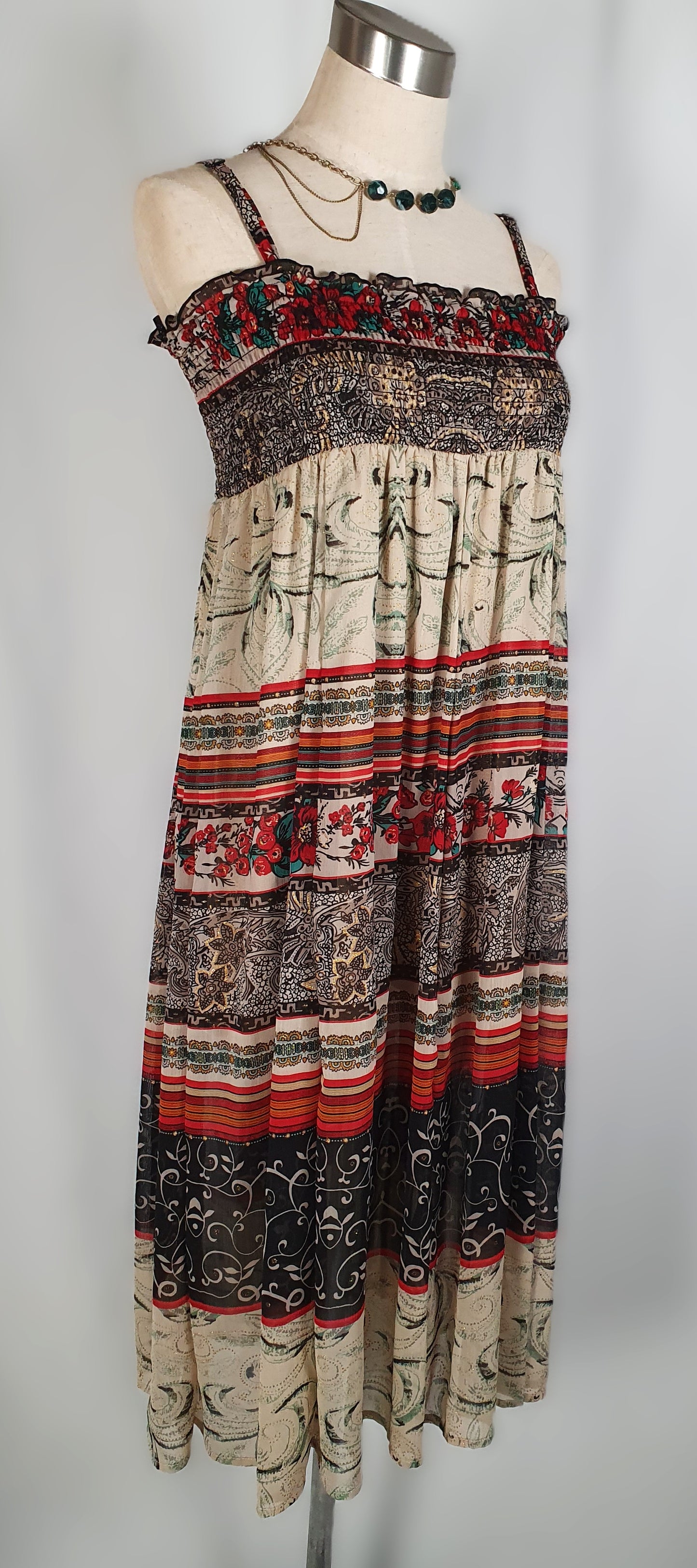 Vintage-Style Bohemian Smocked Maxi Dress