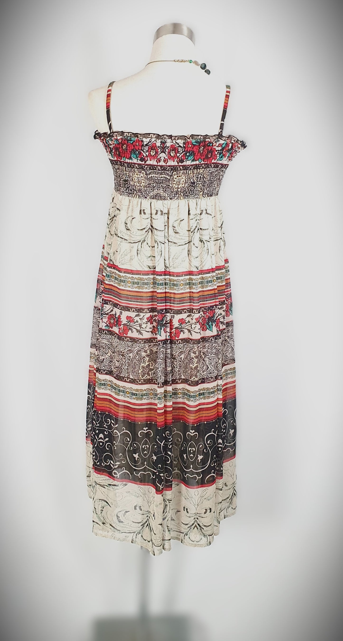 Vintage-Style Bohemian Smocked Maxi Dress