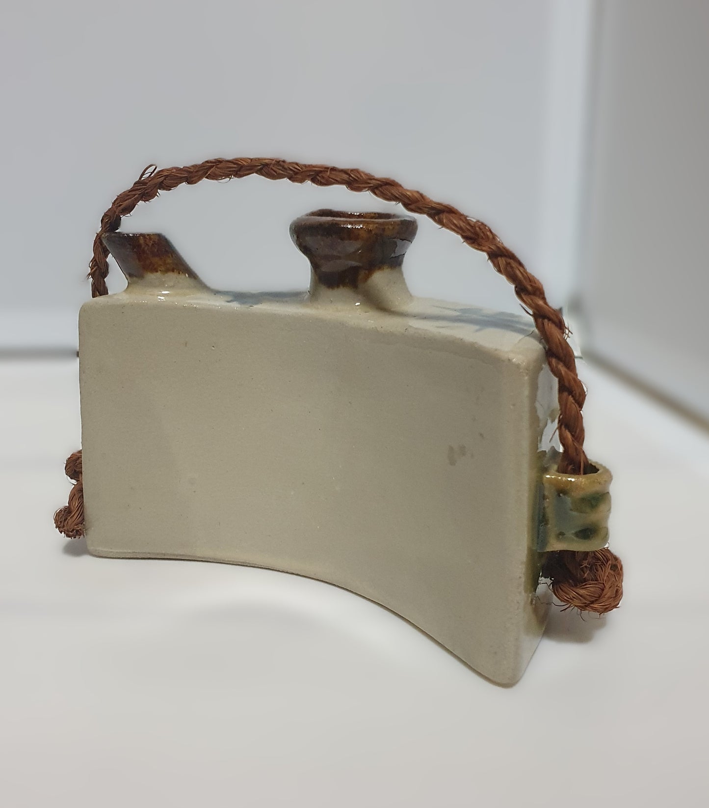 Vintage Japanese Tsuboya ware Dachibin Hip Flask  Okinawa Pottery (Yachimun) Ceramic Sake Bottle
