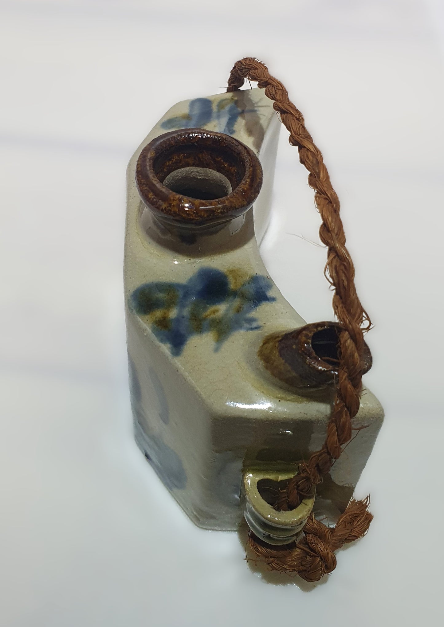 Vintage Japanese Tsuboya ware Dachibin Hip Flask  Okinawa Pottery (Yachimun) Ceramic Sake Bottle