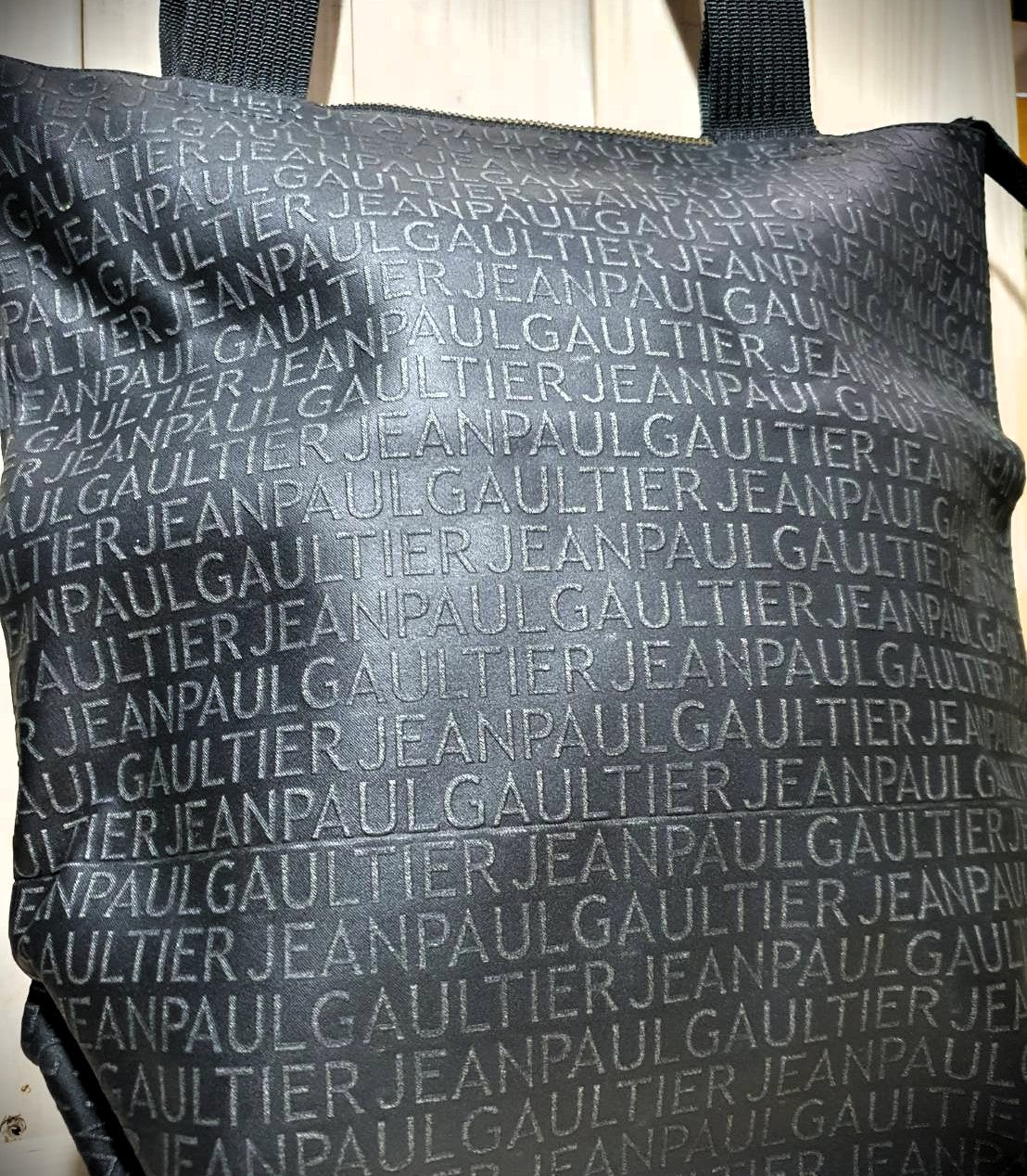 Vintage Jean Paul Gaultier Typographic All-Over Embossed Logo Tote Bag