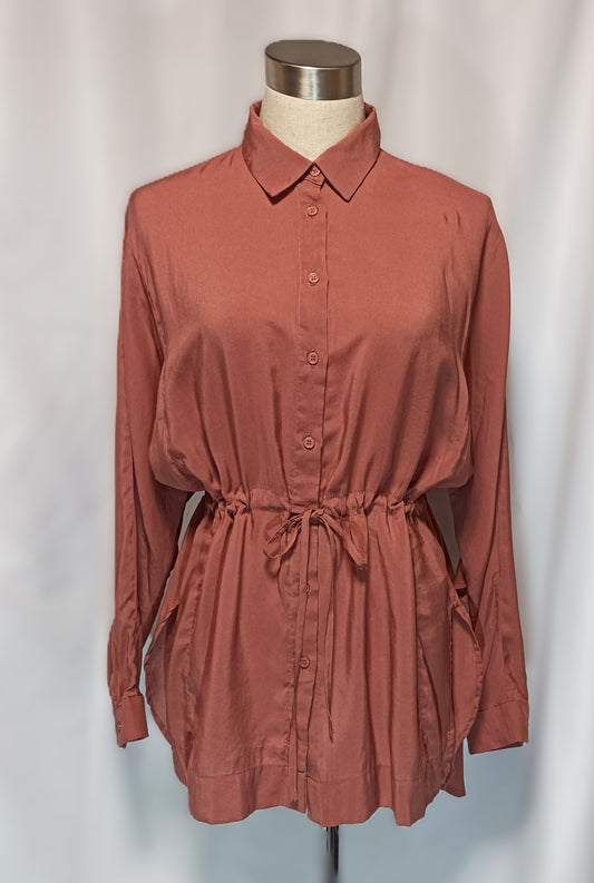 earth music&ecology Drawstring Waist Tunic Blouse | Terracotta / Burnt Orange