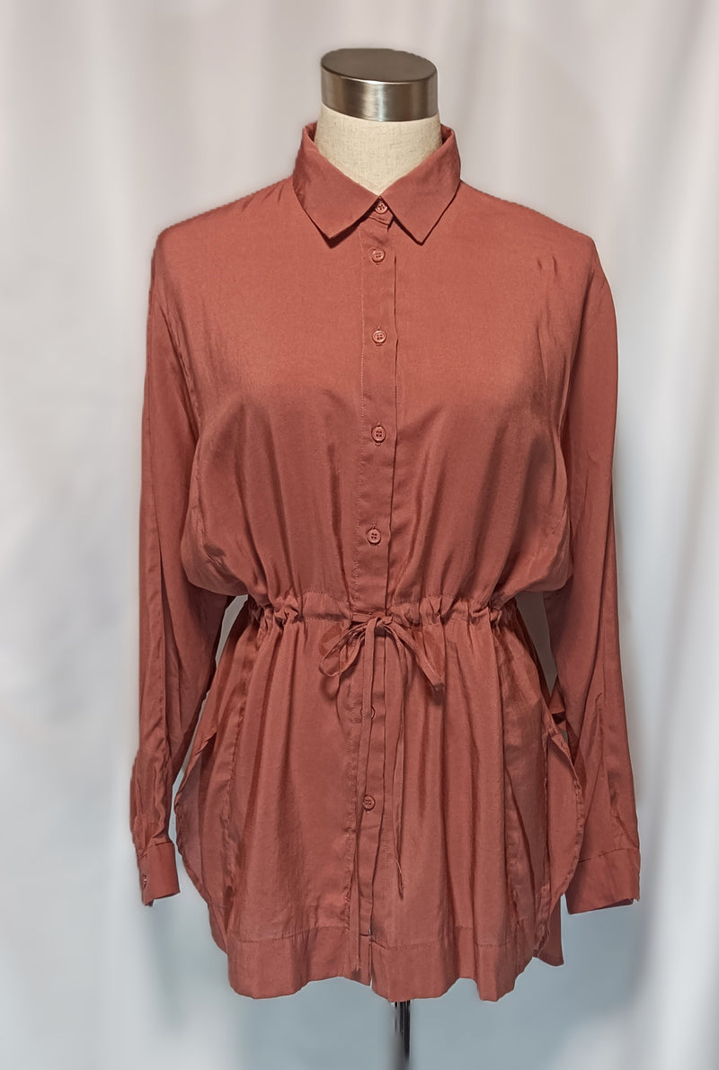 earth music&ecology Drawstring Waist Tunic Blouse | Terracotta / Burnt Orange