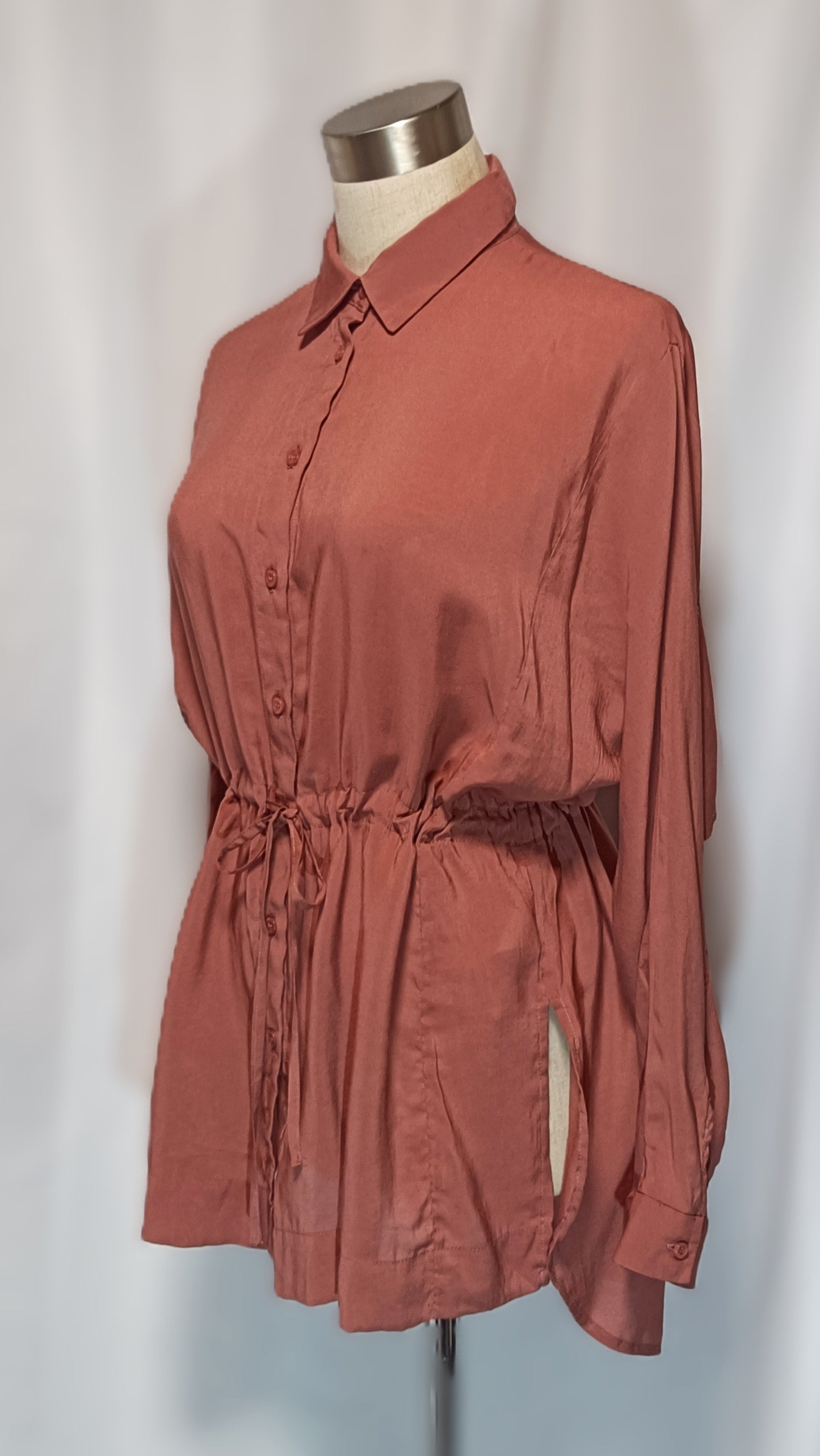earth music&ecology Drawstring Waist Tunic Blouse | Terracotta / Burnt Orange