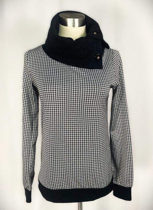 ヴィンテージ セシルマクビー ブラック＆ホワイト 千鳥格子ボタンカラー ニットトップス