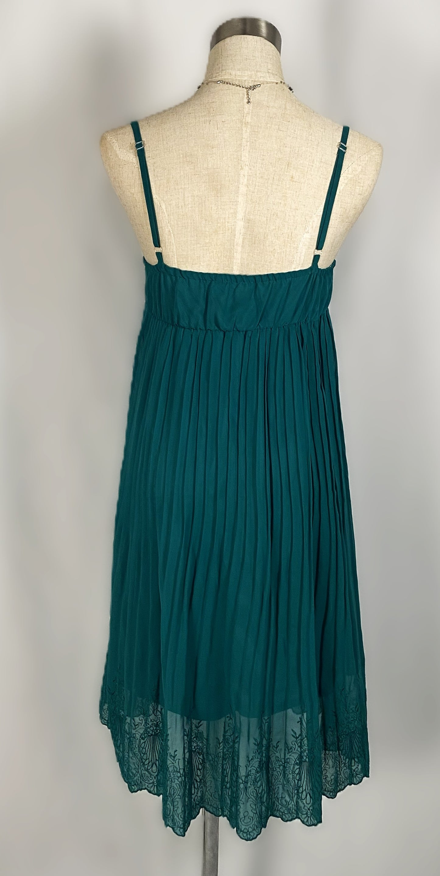 Vintage Y2K Emerald Green Pleated Lace "Coquette" Tunic Dress