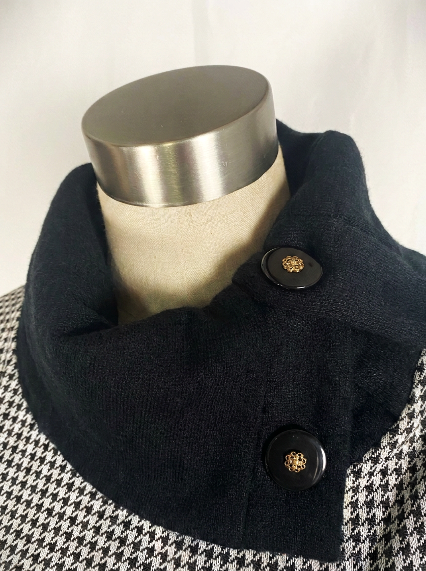 ヴィンテージ セシルマクビー ブラック＆ホワイト 千鳥格子ボタンカラー ニットトップス