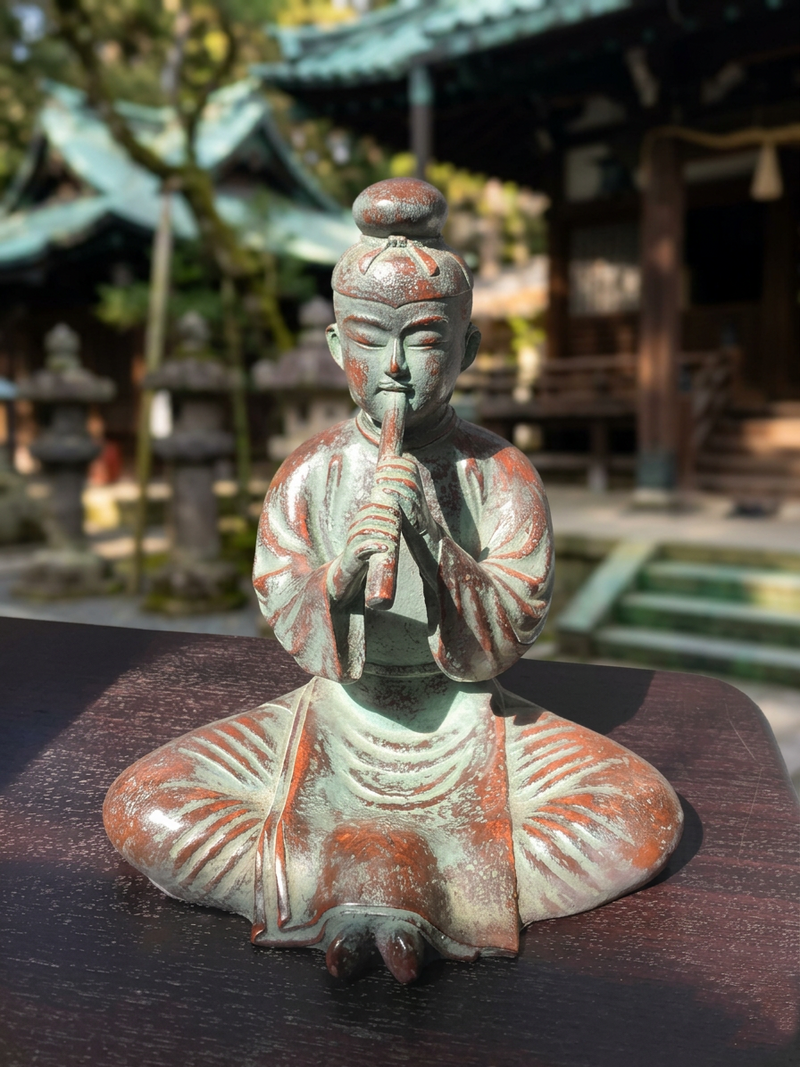 Seated Prince Shōtoku Playing Flute Bronze Statue