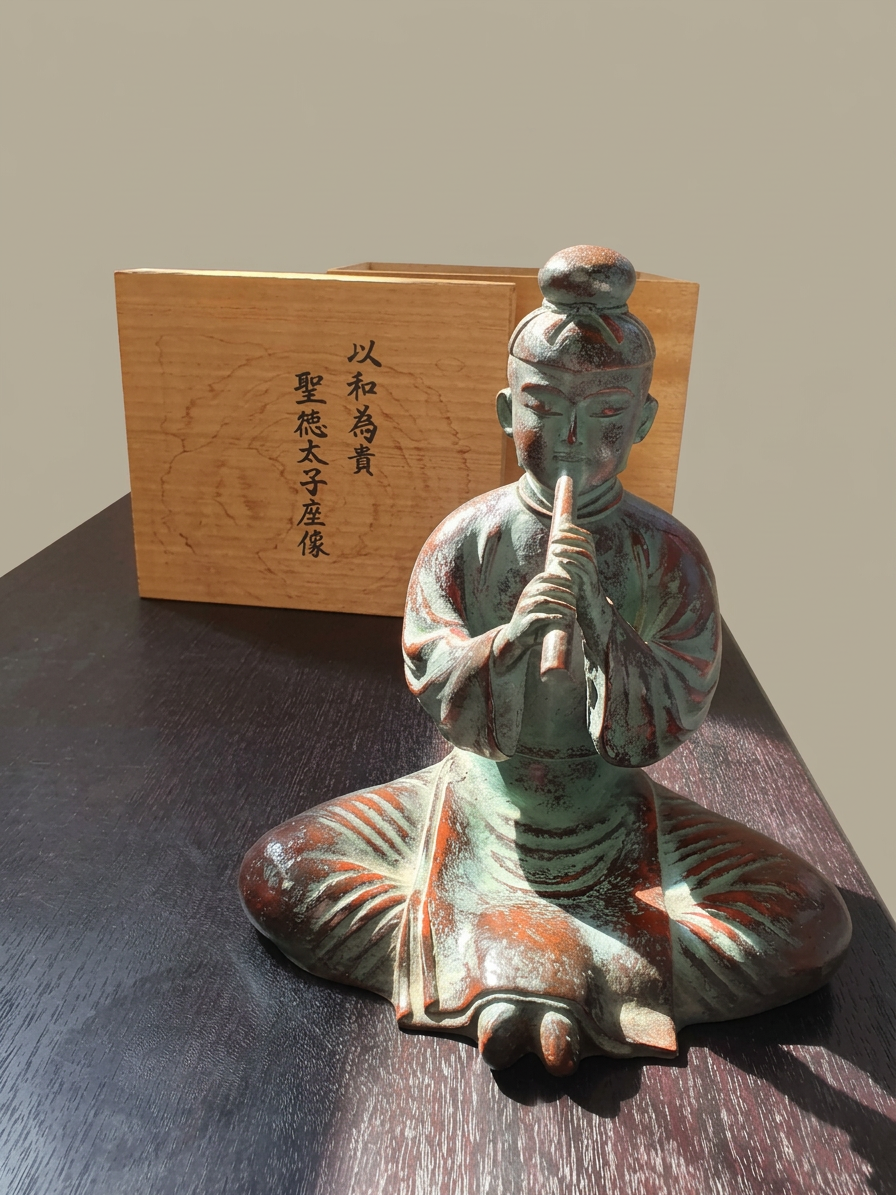 Seated Prince Shōtoku Playing Flute Bronze Statue