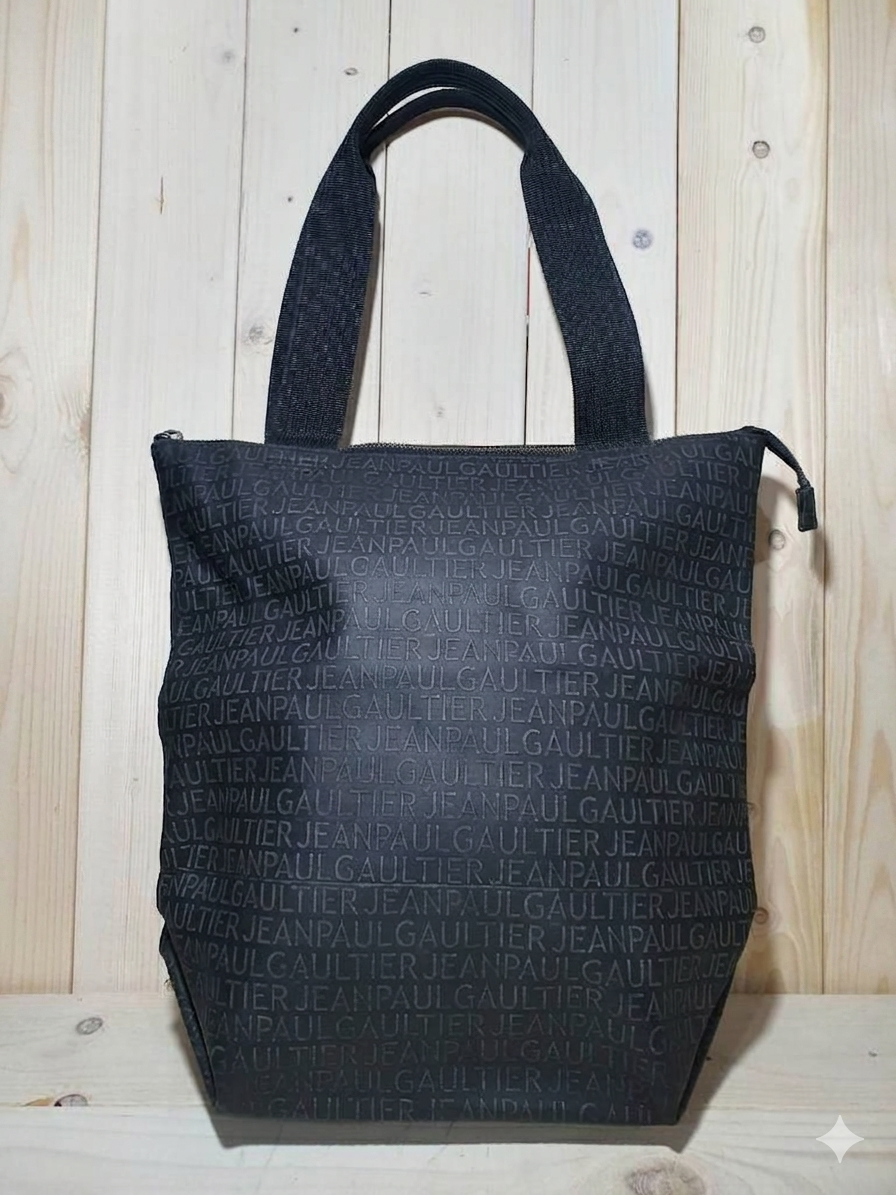 Vintage Jean Paul Gaultier Typographic All-Over Embossed Logo Tote Bag