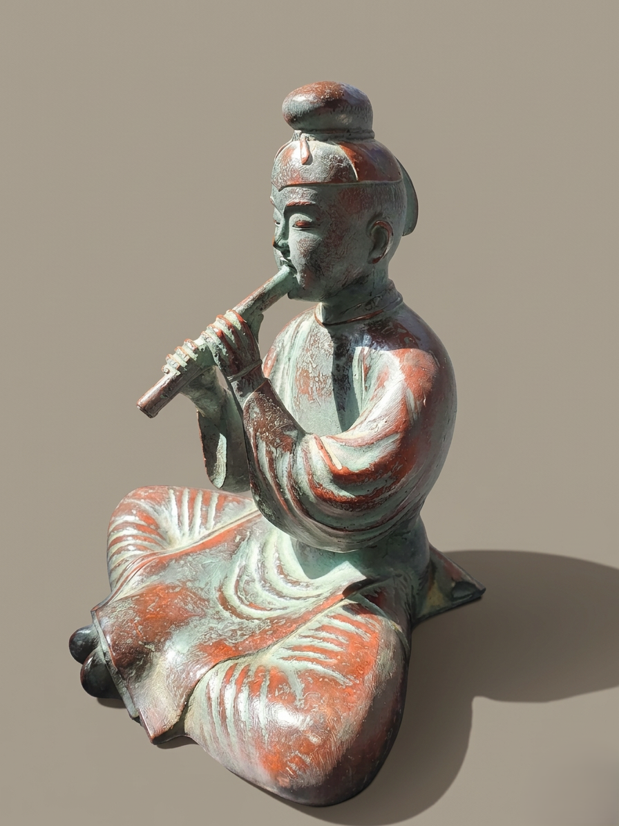 Seated Prince Shōtoku Playing Flute Bronze Statue