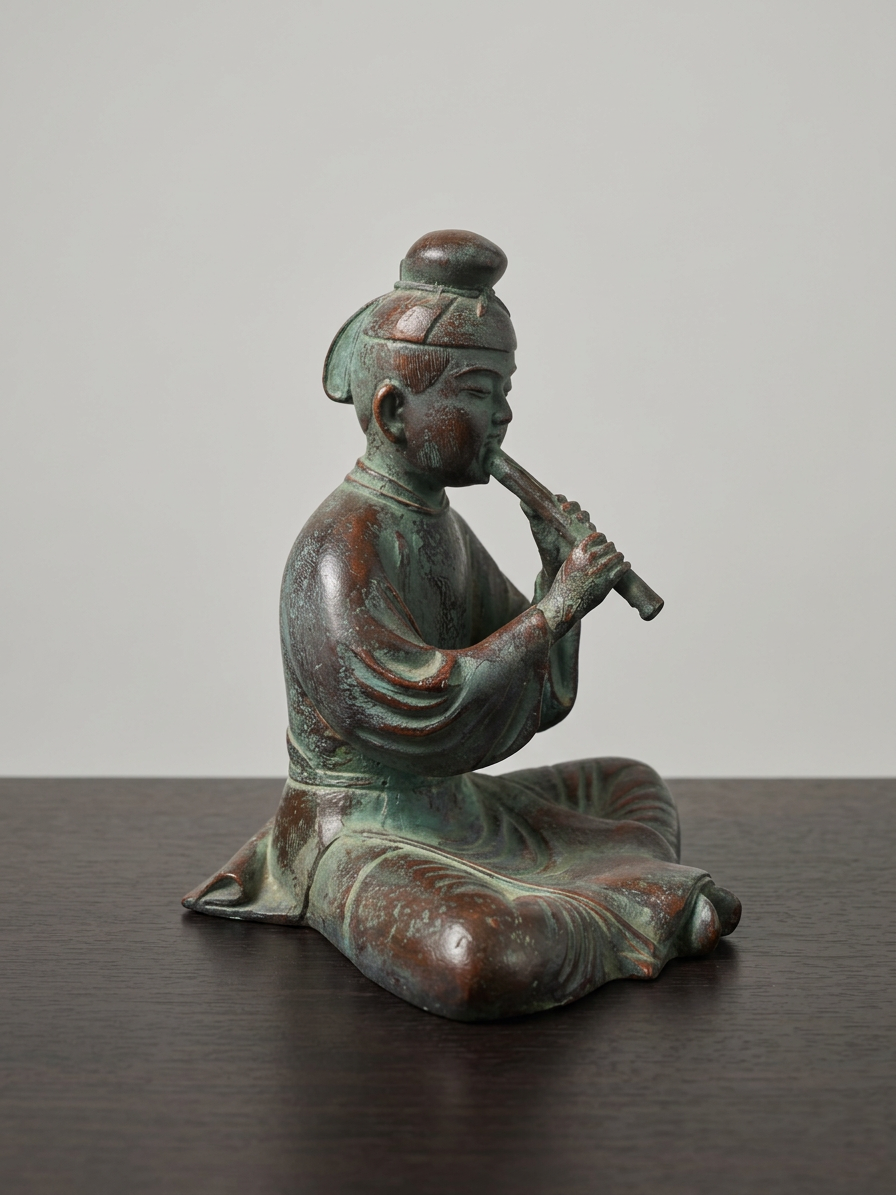Seated Prince Shōtoku Playing Flute Bronze Statue