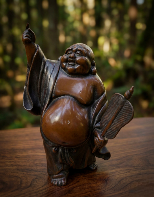 Large Vintage Japanese Bronze Hotei (Laughing Buddha) Statue – 7.2kg Heavy Casting