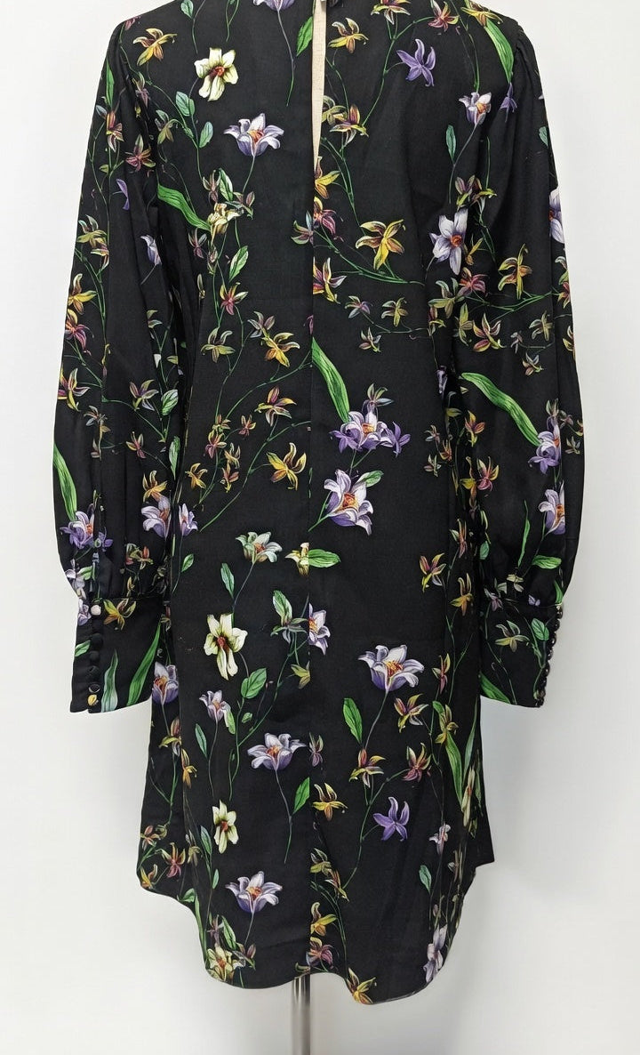 Women's Black Floral Print Long Sleeve Shift Dress